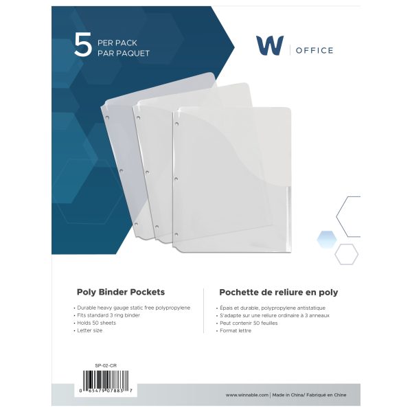 SP-02-CR - Slant Binder Pockets, 5 Pack, Clear