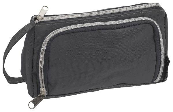 Pencil Pouch with Handle – Grey, 2-Zipper Compartment - Image 2