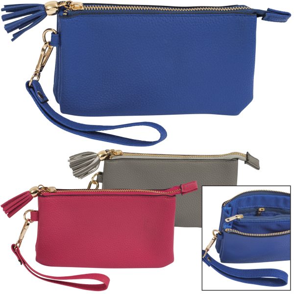 PU Purse with Tassel and Multi-Compartment Zipper
