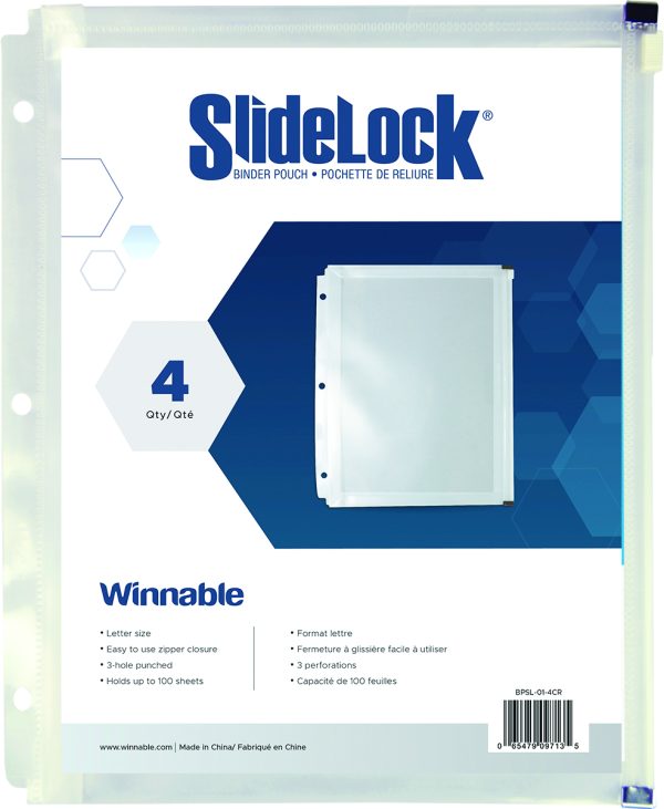 BPSL-01-4CR - 4-Pack Slidelock Binder Pouches – Clear