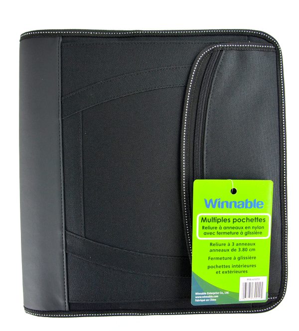 Nylon Zippered 3-Ring Binder (Black)