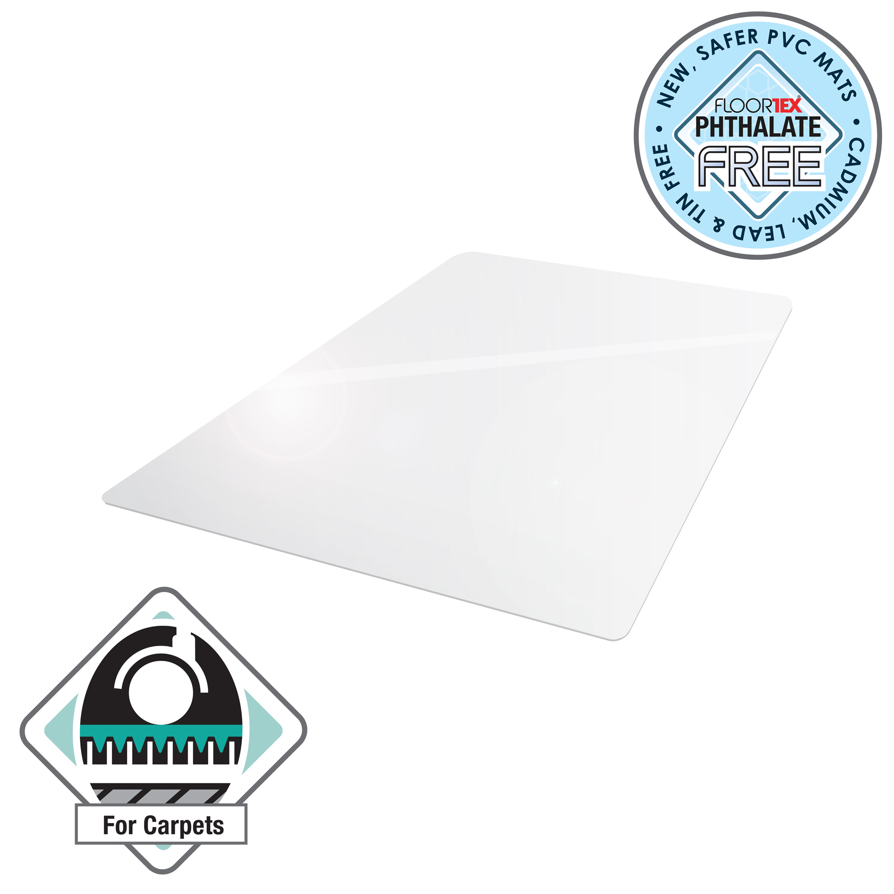 EXC1115226LV – Floortex Vinyl Lipped Chair Mat for Medium Carpets up to 3/8″ – 46″ x 60″